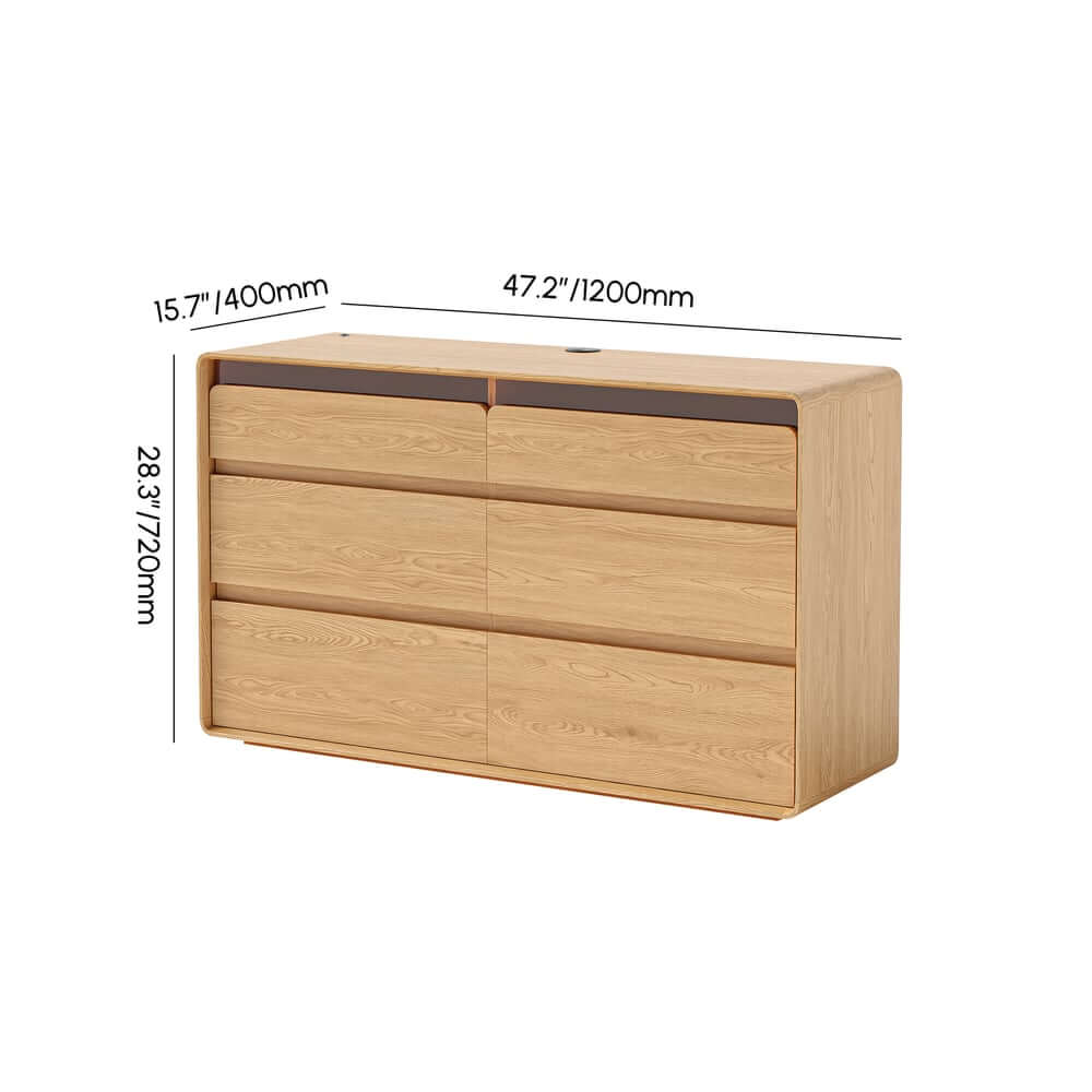 Modern 6-Drawer Double Dresser with Built-In Lighting and Charging Dimensions