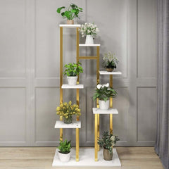 Modern 7-Tier Plant Stand with Stainless Steel and Manufactured Wood