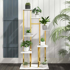 Modern 7-Tier Plant Stand with Stainless Steel and Manufactured Wood