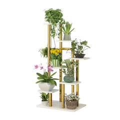 Modern 7-Tier Plant Stand with Stainless Steel and Manufactured Wood