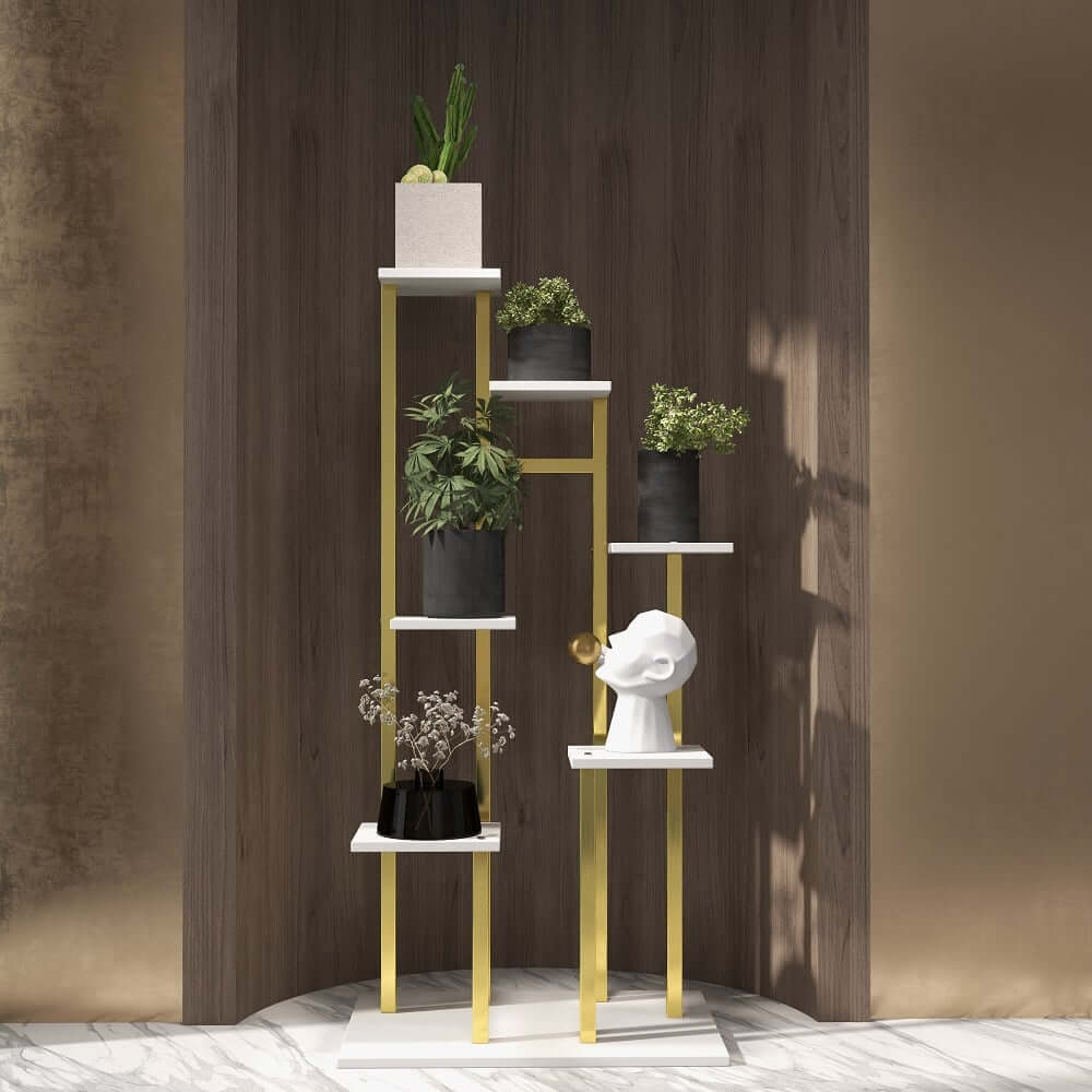 Modern 7-Tier Plant Stand with Stainless Steel and Manufactured Wood