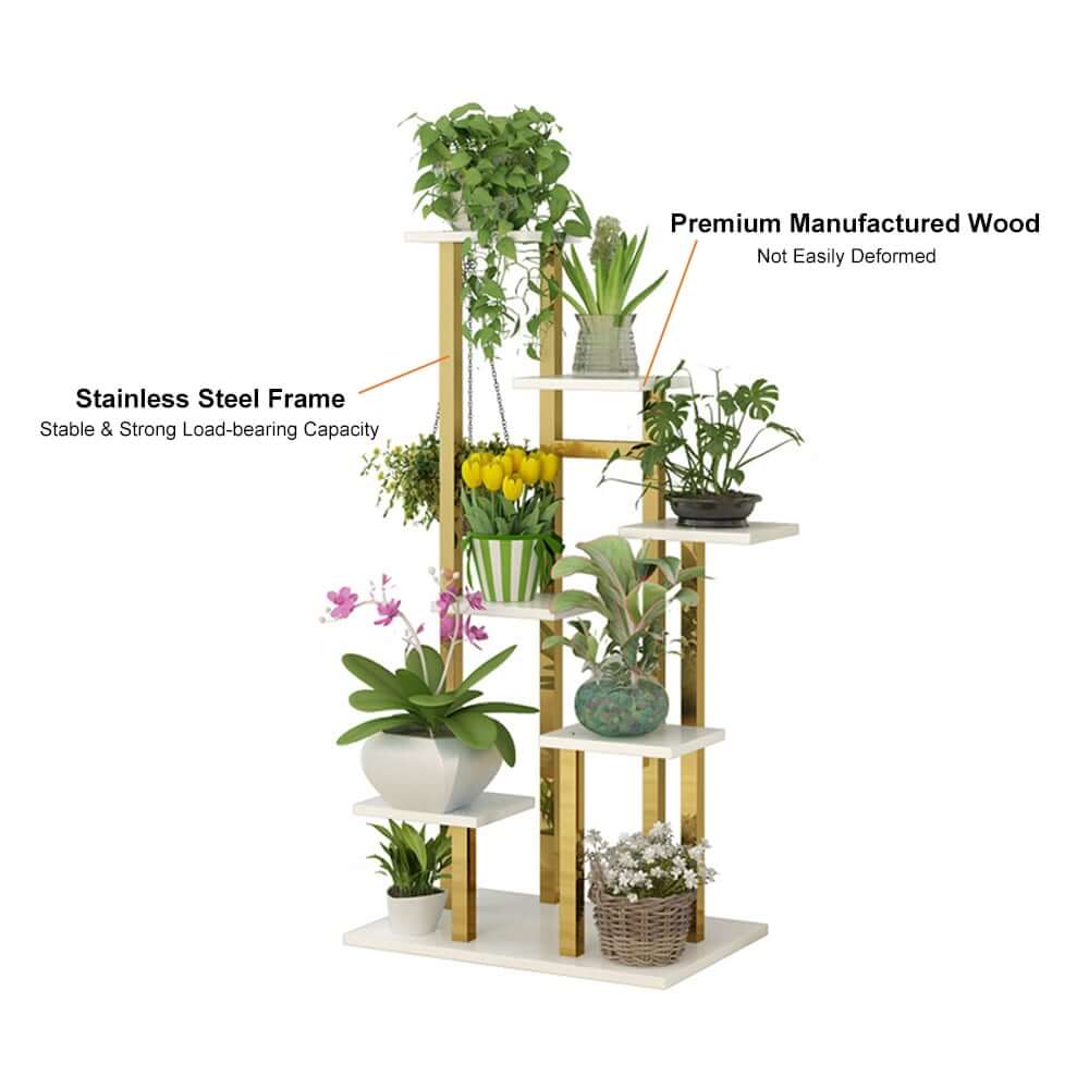 Modern 7-Tier Plant Stand with Stainless Steel and Manufactured Wood