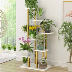 Modern 7-Tier Plant Stand with Stainless Steel and Manufactured Wood Main Product Image