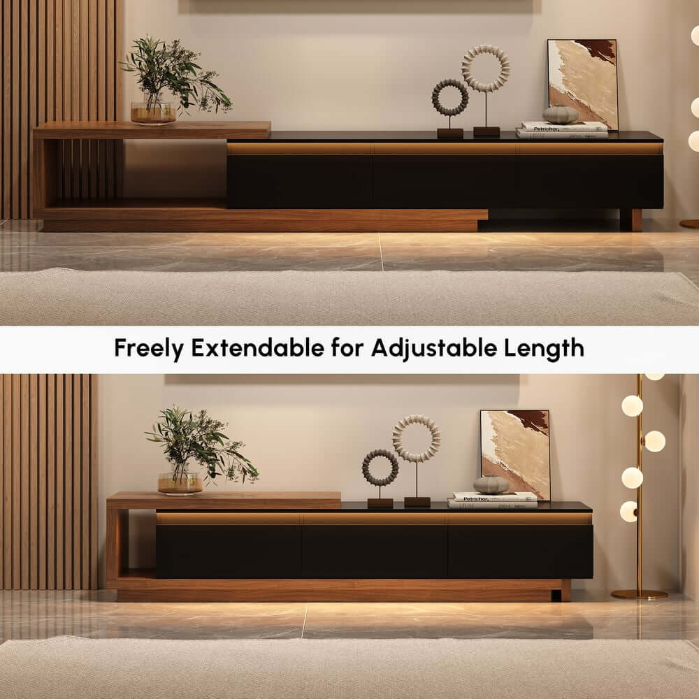 Modern 71" TV Stand With 3 Drawers - Walnut & Black