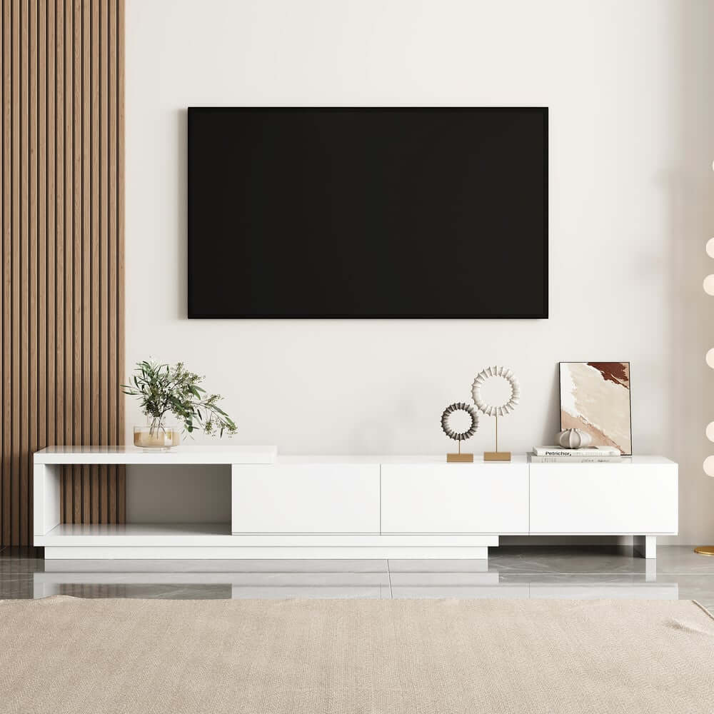 Modern 71" TV Stand With 3 Drawers - Walnut & Black