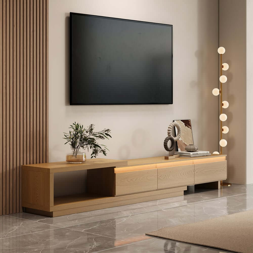 Modern 71" TV Stand With 3 Drawers - Walnut & Black