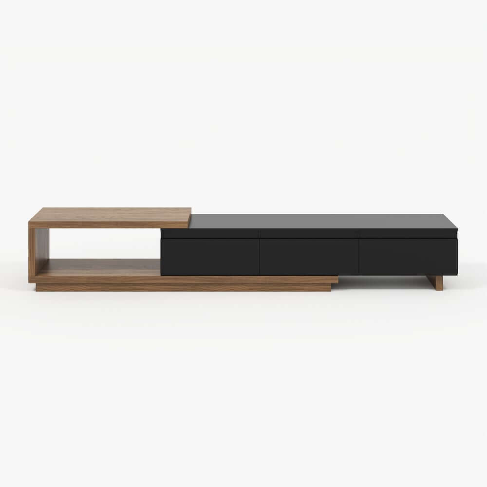 Modern 71" TV Stand With 3 Drawers - Walnut & Black
