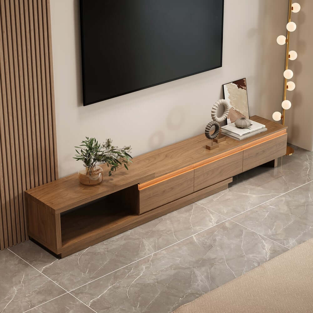 Modern 71" TV Stand With 3 Drawers - Walnut & Black