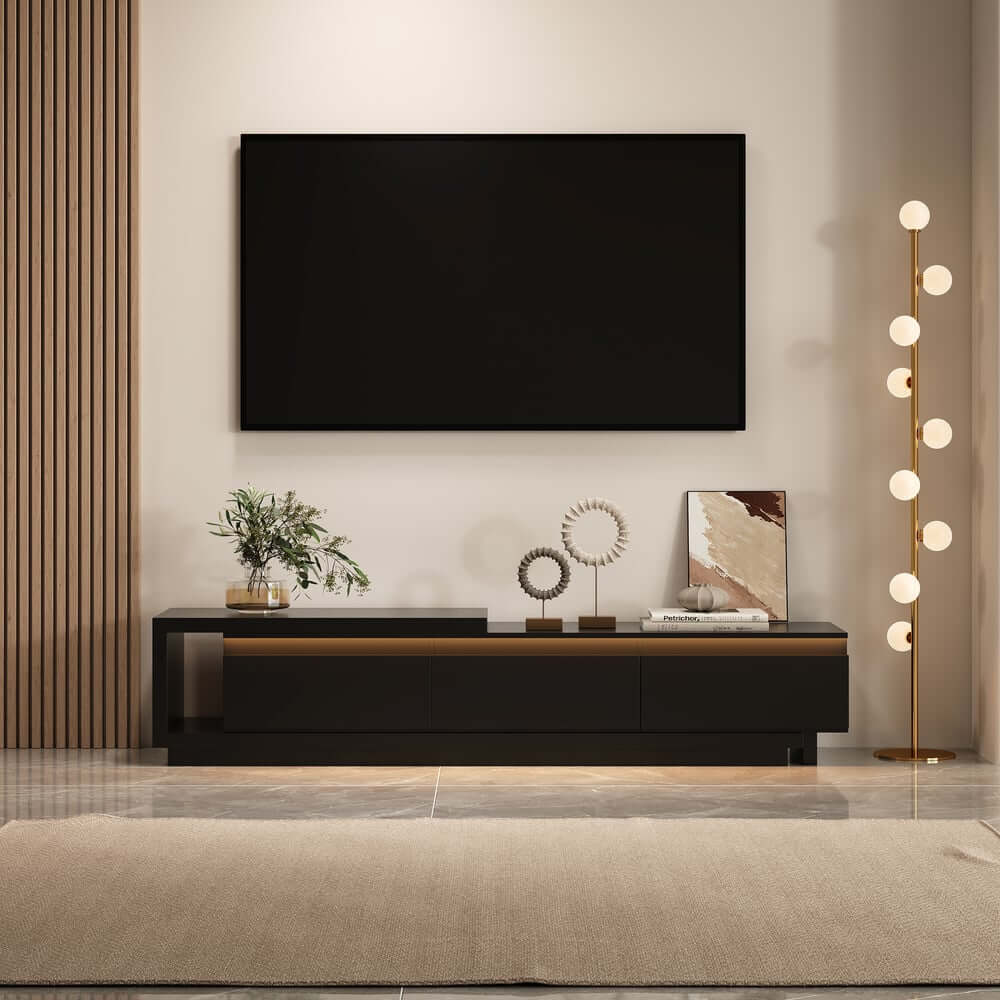 Modern 71" TV Stand With 3 Drawers - Walnut & Black