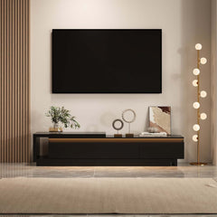 Modern 71" TV Stand With 3 Drawers - Walnut & Black