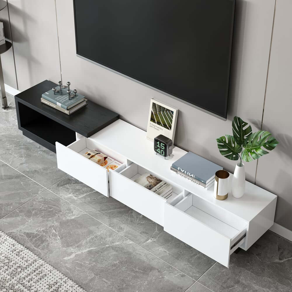 Modern 71" TV Stand With 3 Drawers - Walnut & Black