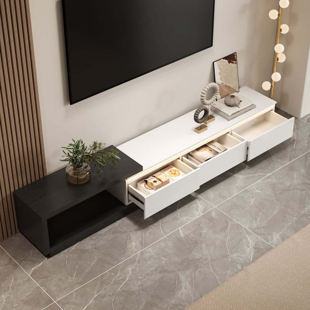 Modern 71" TV Stand With 3 Drawers - Walnut & Black