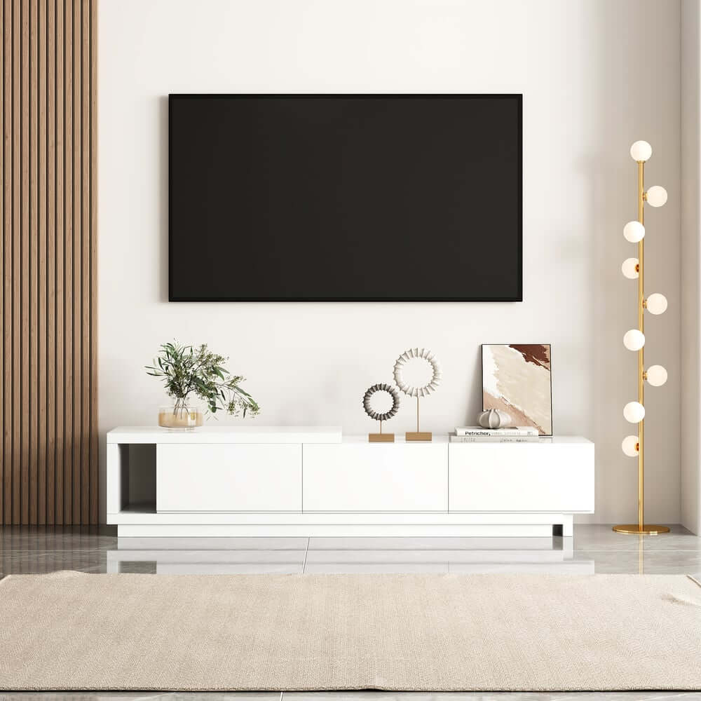 Modern 71" TV Stand With 3 Drawers - Walnut & Black