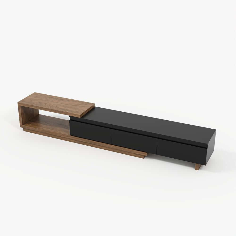 Modern 71" TV Stand With 3 Drawers - Walnut & Black