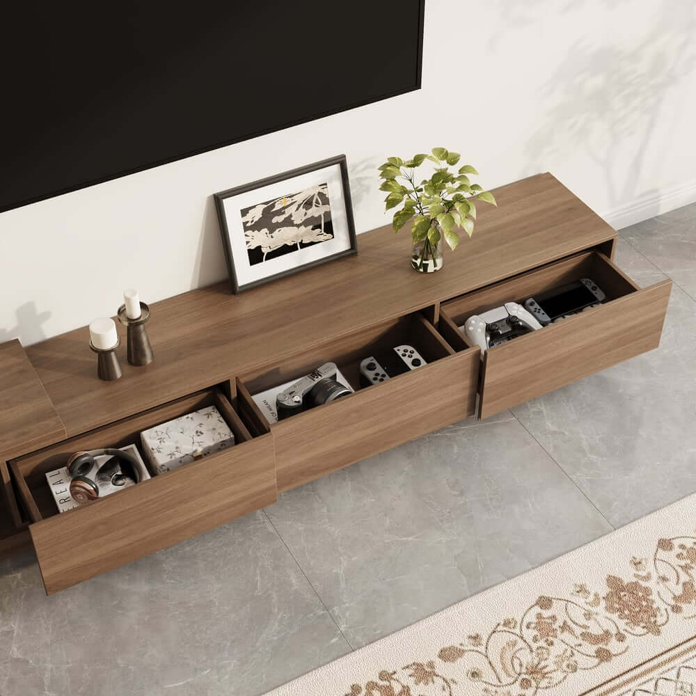 Modern 71" TV Stand With 3 Drawers - Walnut & Black