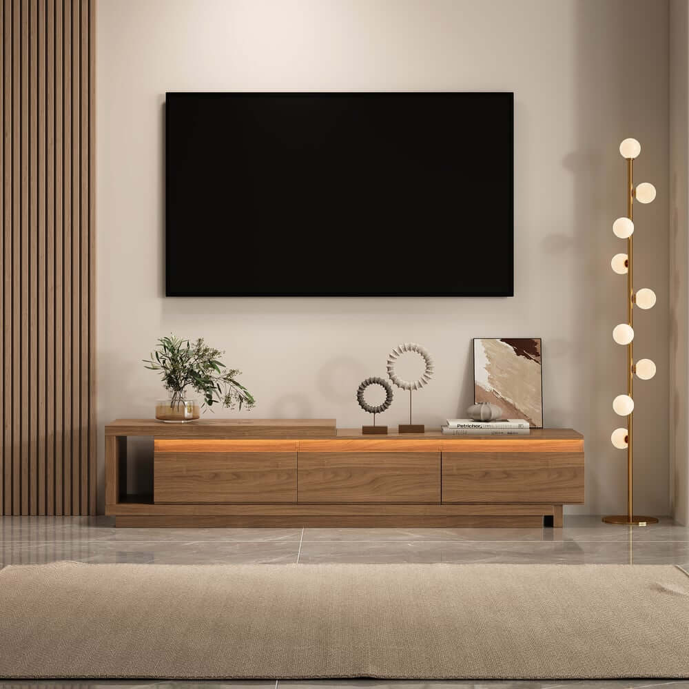 Modern 71" TV Stand With 3 Drawers - Walnut & Black