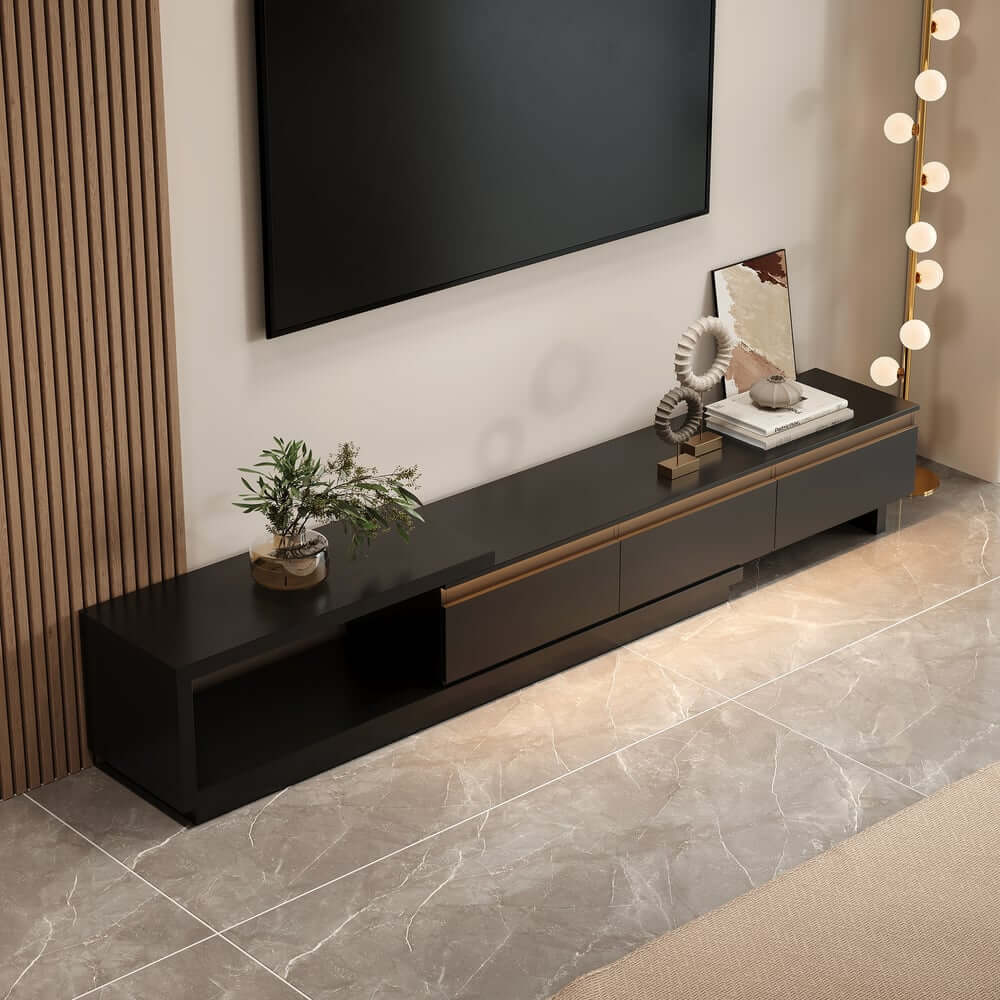 Modern 71" TV Stand With 3 Drawers - Walnut & Black