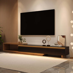 Modern 71" TV Stand With 3 Drawers - Walnut & Black