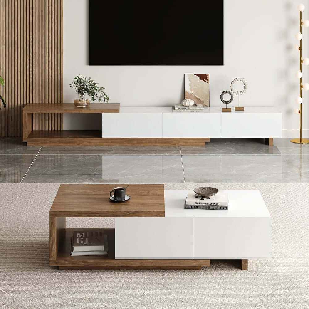 Modern 71" TV Stand With 3 Drawers - Walnut & Black