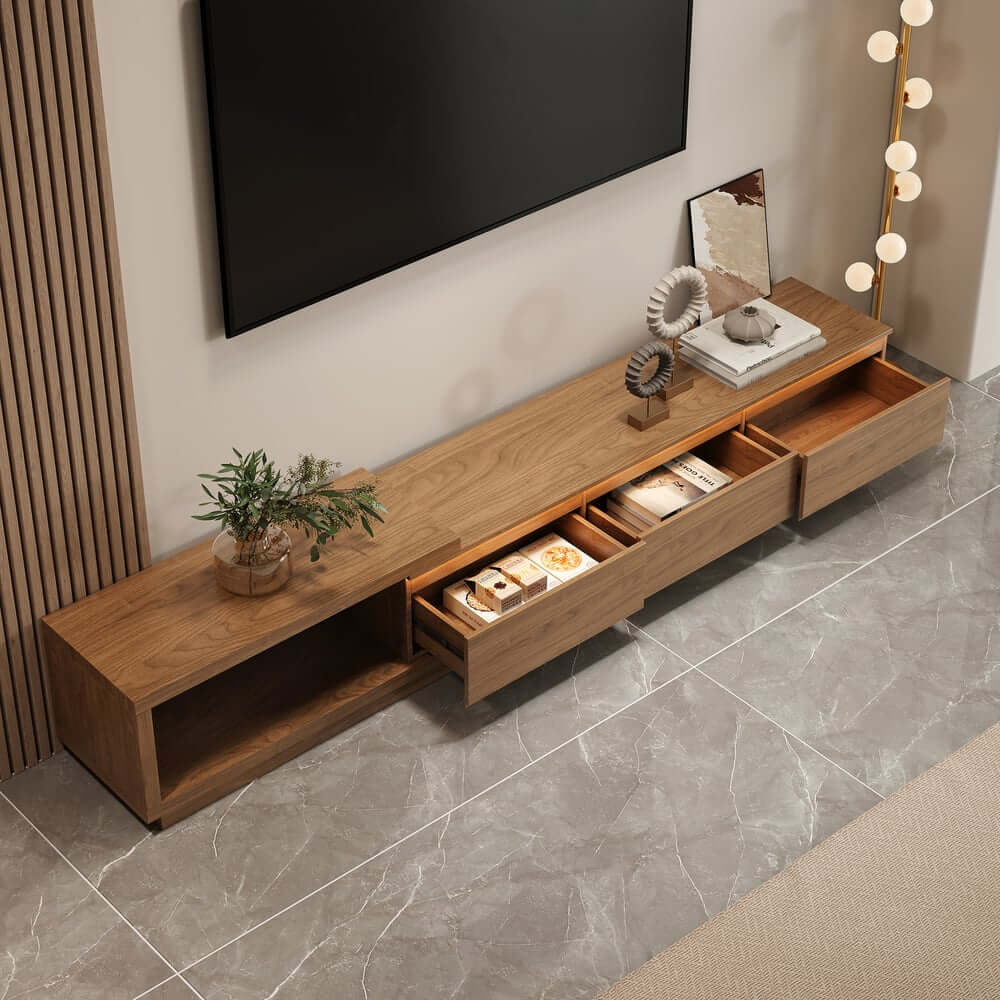 Modern 71" TV Stand With 3 Drawers - Walnut & Black