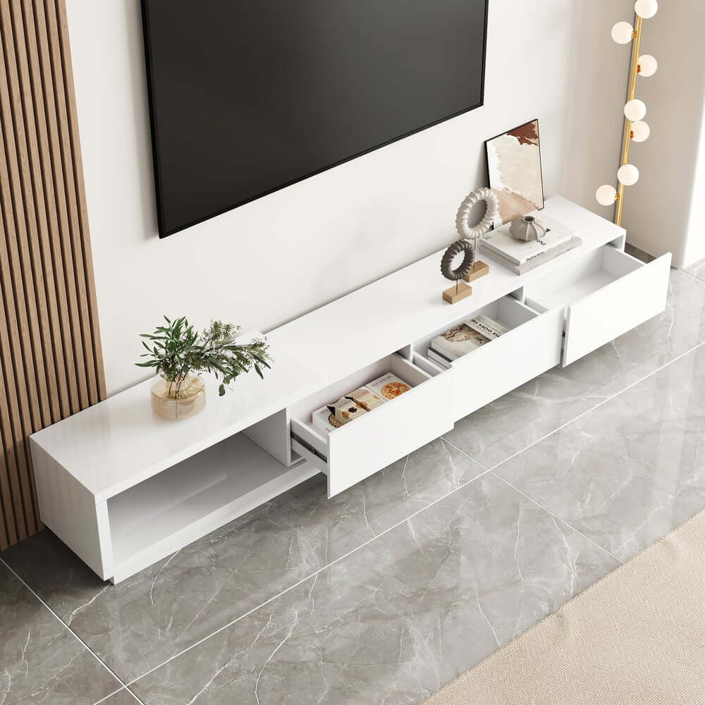 Modern 71" TV Stand With 3 Drawers - Walnut & Black