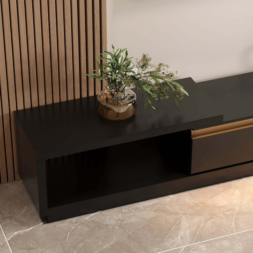 Modern 71" TV Stand With 3 Drawers - Walnut & Black