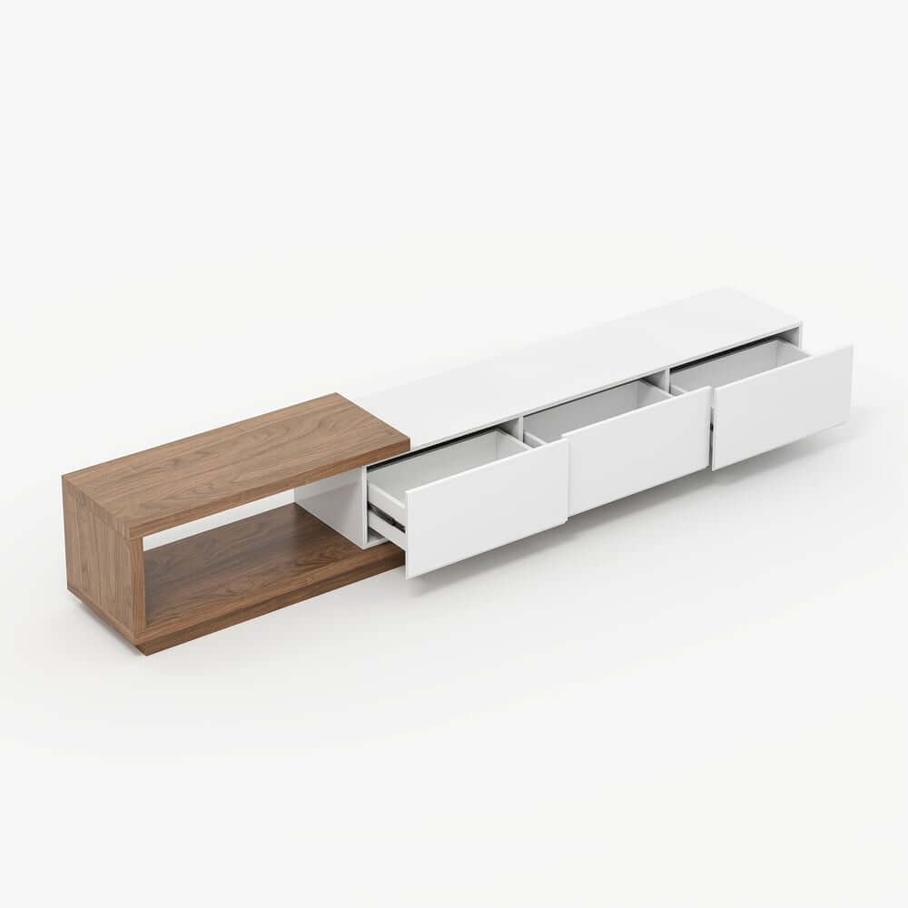 Modern 71" TV Stand With 3 Drawers - Walnut & Black