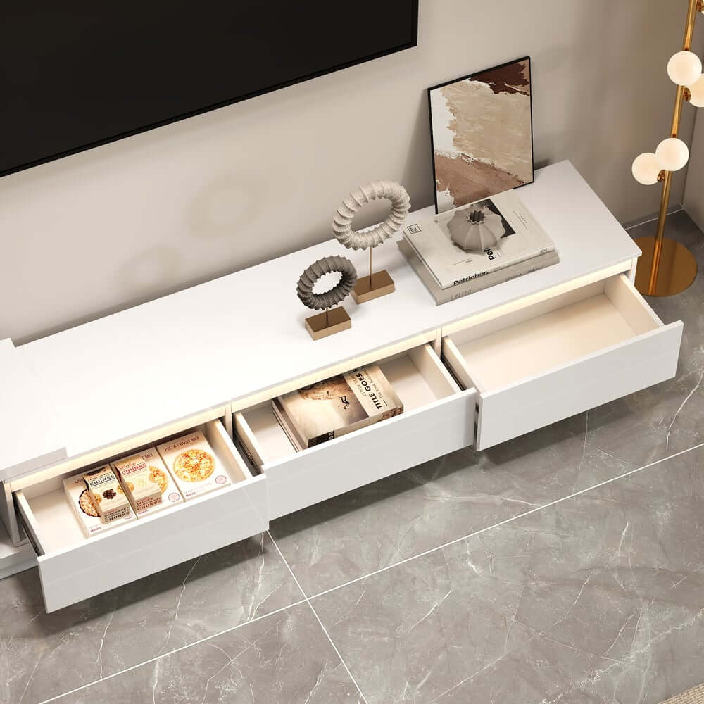 Modern 71" TV Stand With 3 Drawers - Walnut & Black