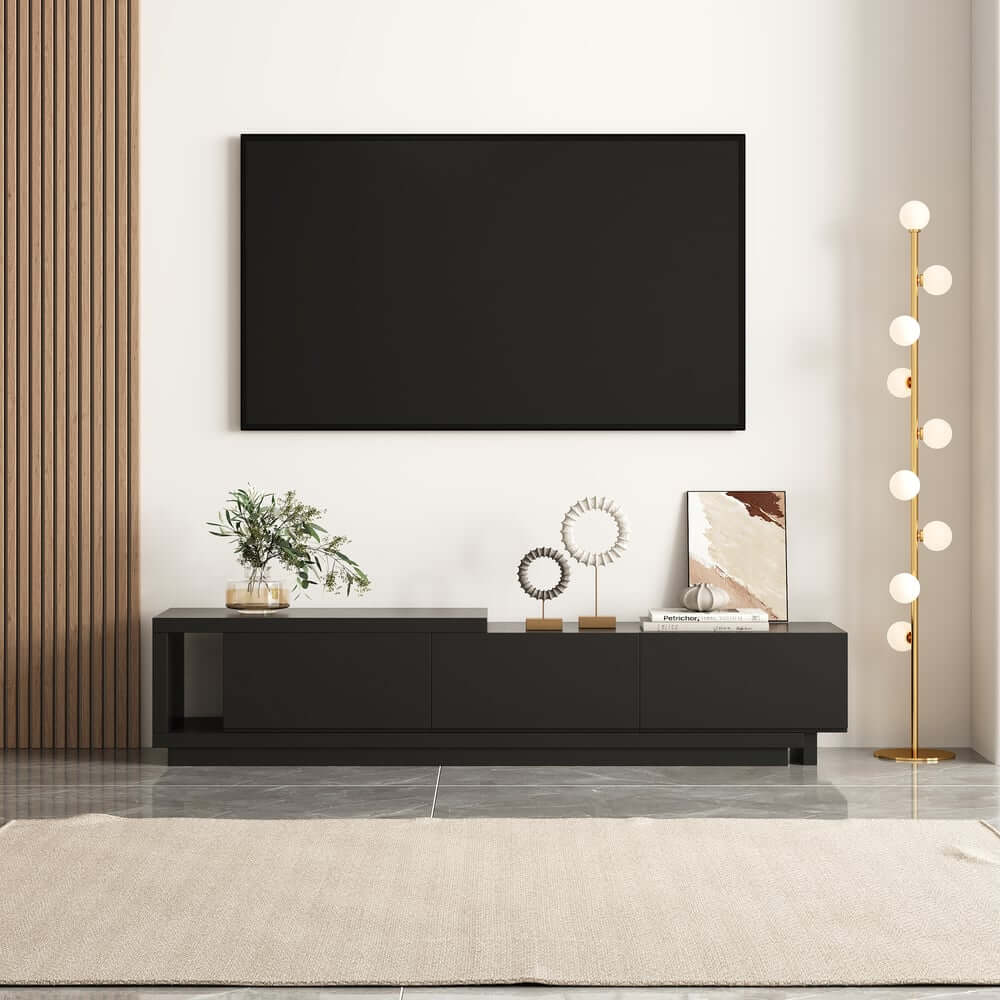 Modern 71" TV Stand With 3 Drawers - Walnut & Black