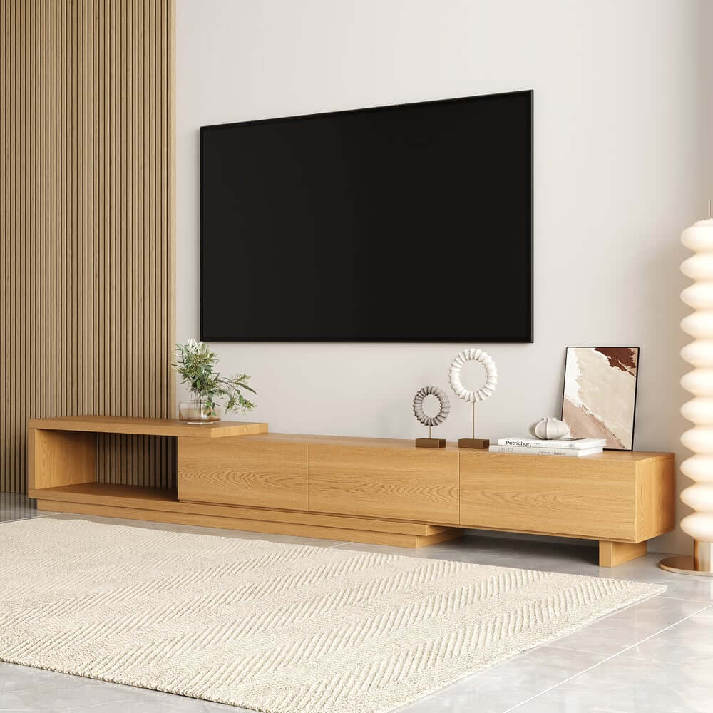Modern 71" TV Stand With 3 Drawers - Walnut & Black