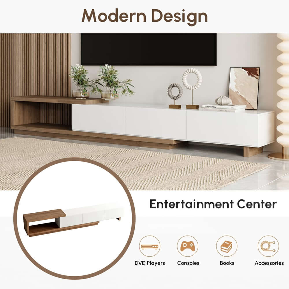 Modern 71" TV Stand With 3 Drawers - Walnut & Black