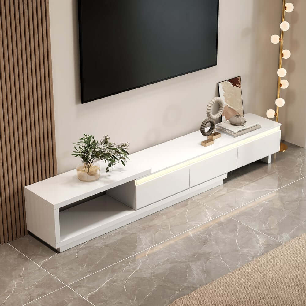Modern 71" TV Stand With 3 Drawers - Walnut & Black