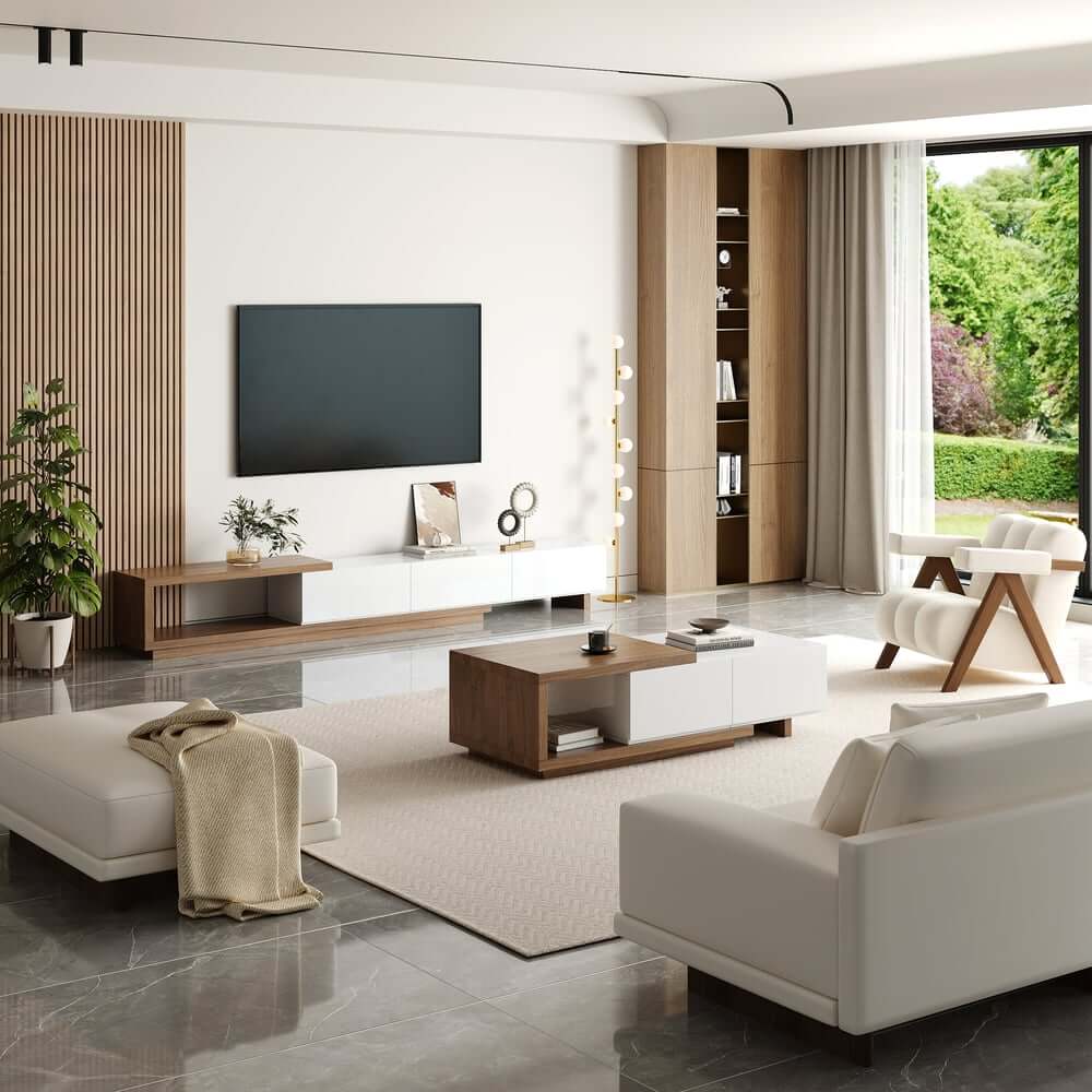 Modern 71" TV Stand With 3 Drawers - Walnut & Black