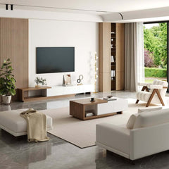 Modern 71" TV Stand With 3 Drawers - Walnut & Black