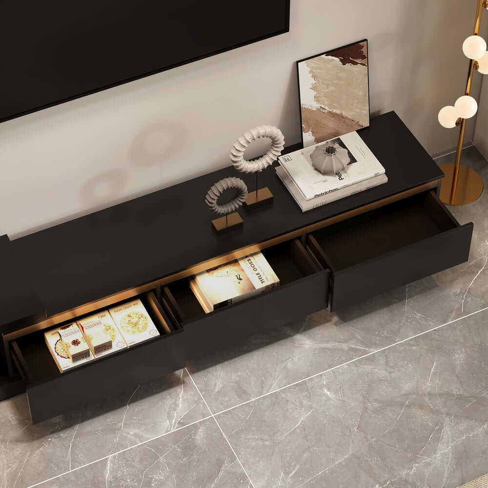 Modern 71" TV Stand With 3 Drawers - Walnut & Black