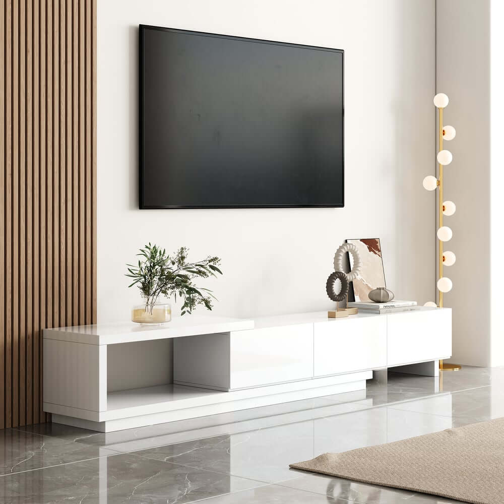 Modern 71" TV Stand With 3 Drawers - Walnut & Black