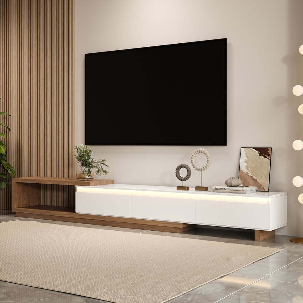 Modern 71" TV Stand With 3 Drawers - Walnut & Black