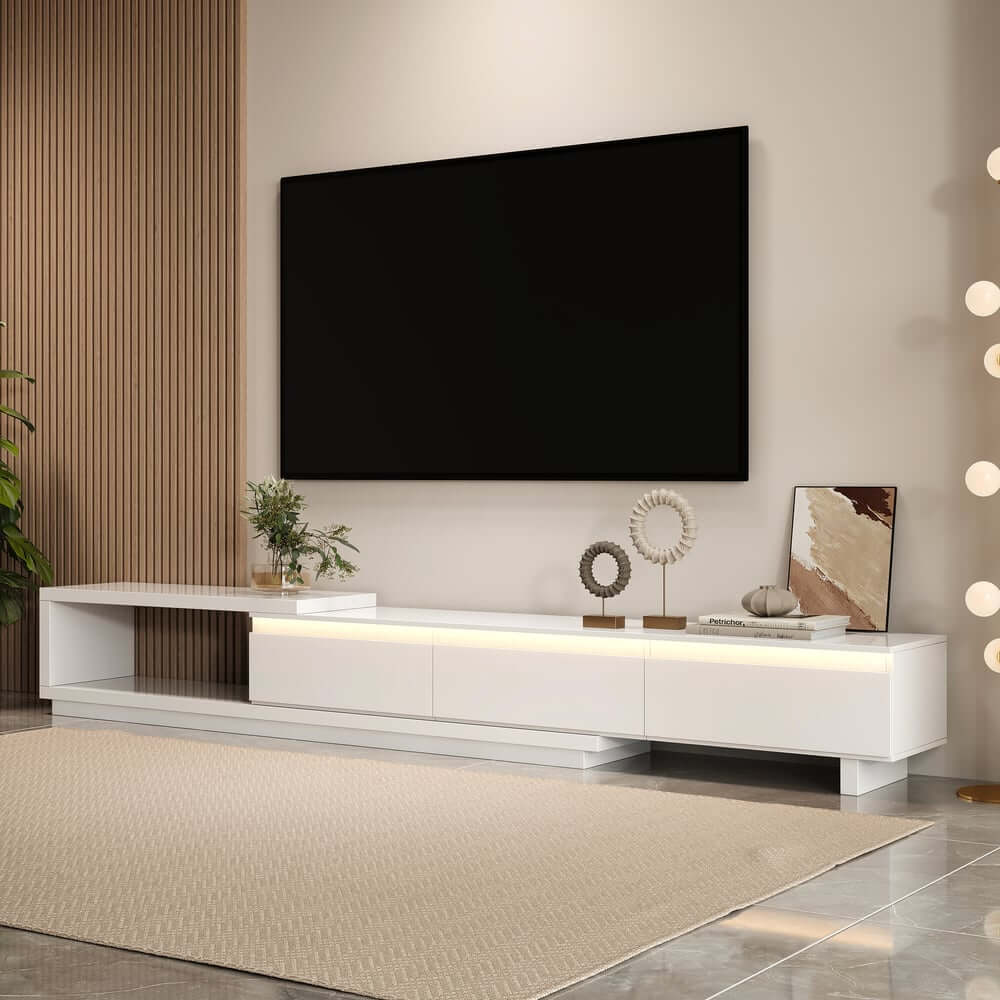Modern 71" TV Stand With 3 Drawers - Walnut & Black