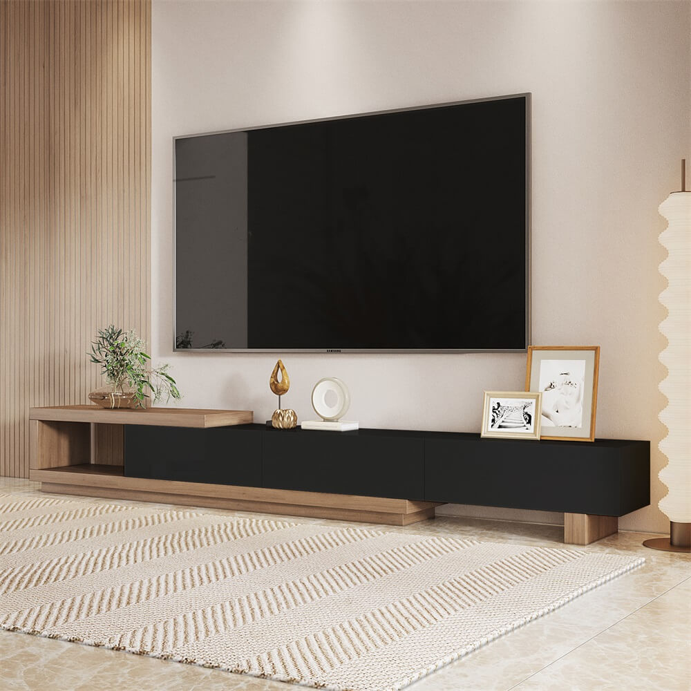 Modern 71" TV Stand With 3 Drawers - Walnut & Black