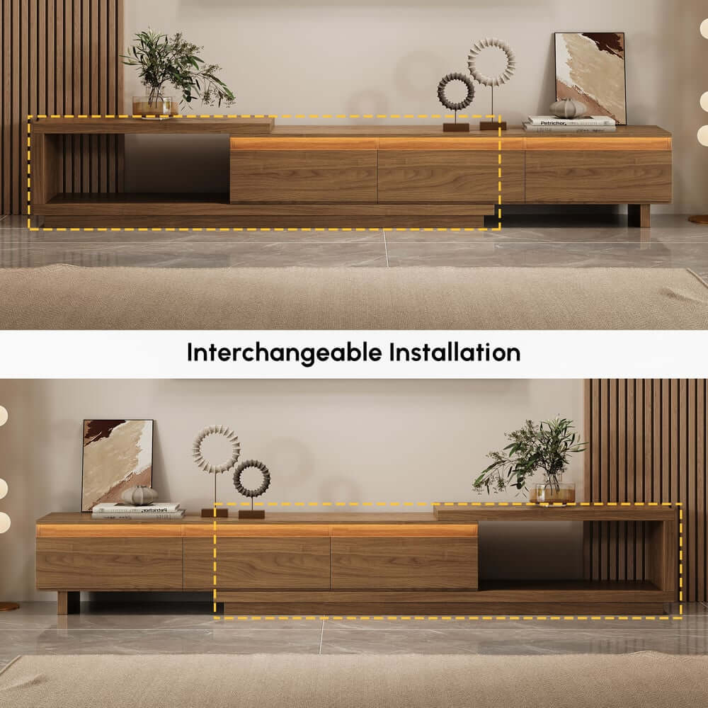Modern 71" TV Stand With 3 Drawers - Walnut & Black