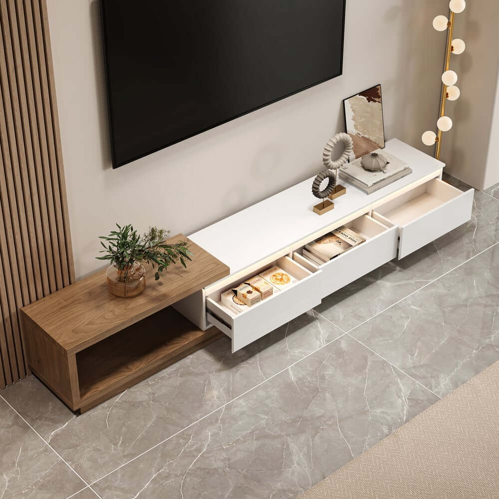 Modern 71" TV Stand With 3 Drawers - Walnut & Black