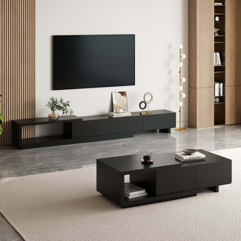 Modern 71" TV Stand With 3 Drawers - Walnut & Black