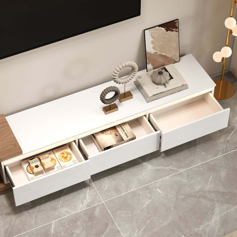 Modern 71" TV Stand With 3 Drawers - Walnut & Black