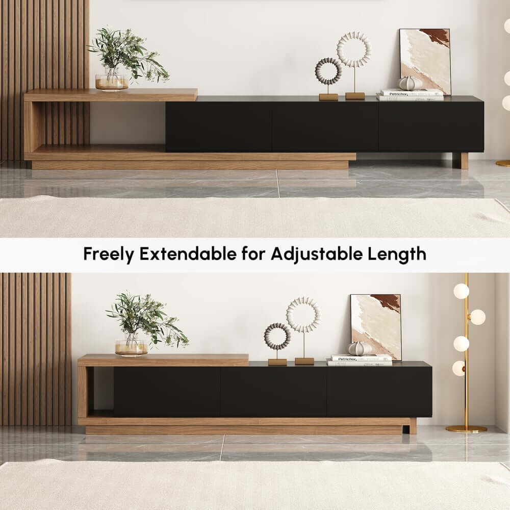 Modern 71" TV Stand With 3 Drawers - Walnut & Black