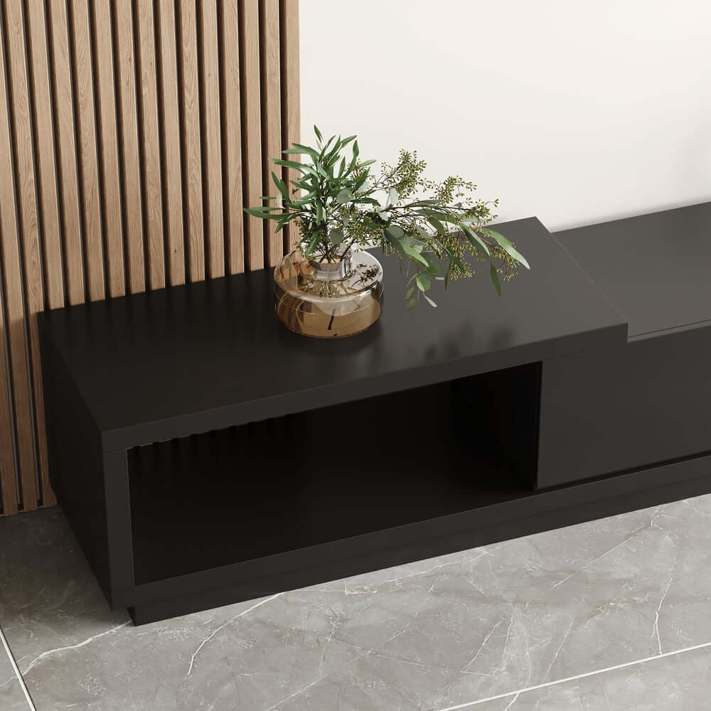 Modern 71" TV Stand With 3 Drawers - Walnut & Black