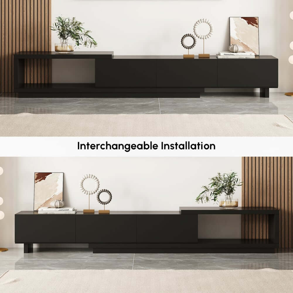 Modern 71" TV Stand With 3 Drawers - Walnut & Black