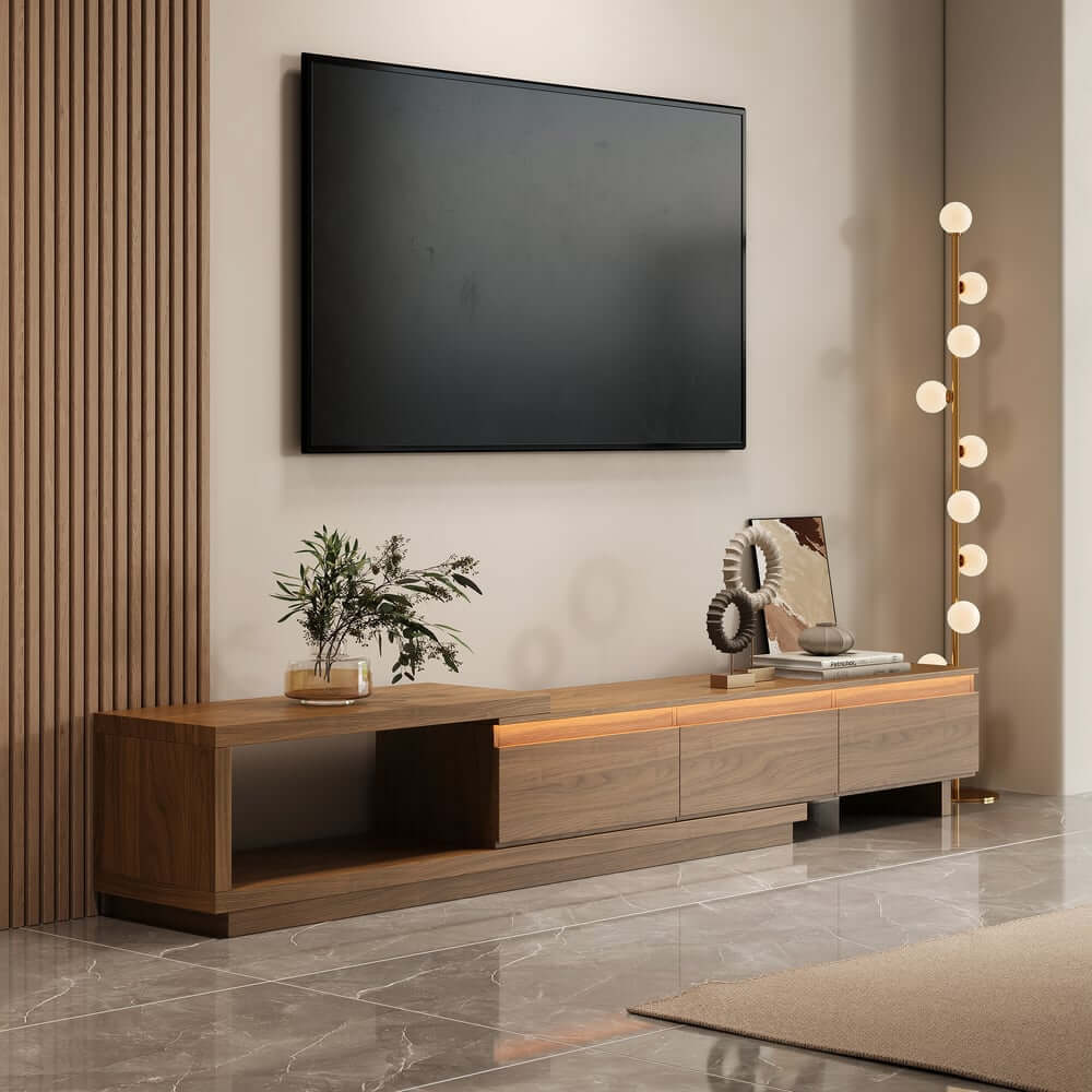 Modern 71" TV Stand With 3 Drawers - Walnut & Black