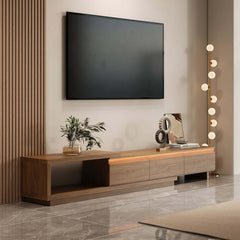 Modern 71" TV Stand With 3 Drawers - Walnut & Black