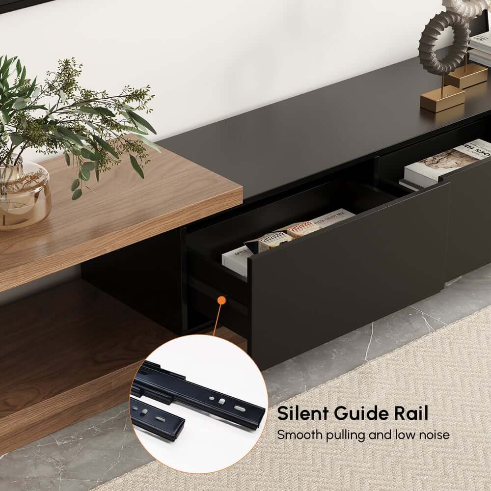 Modern 71" TV Stand With 3 Drawers - Walnut & Black
