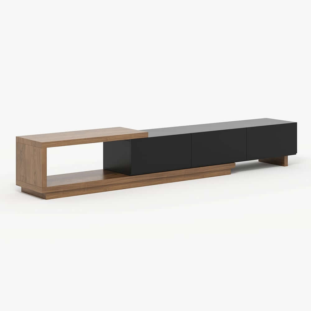 Modern 71" TV Stand With 3 Drawers - Walnut & Black